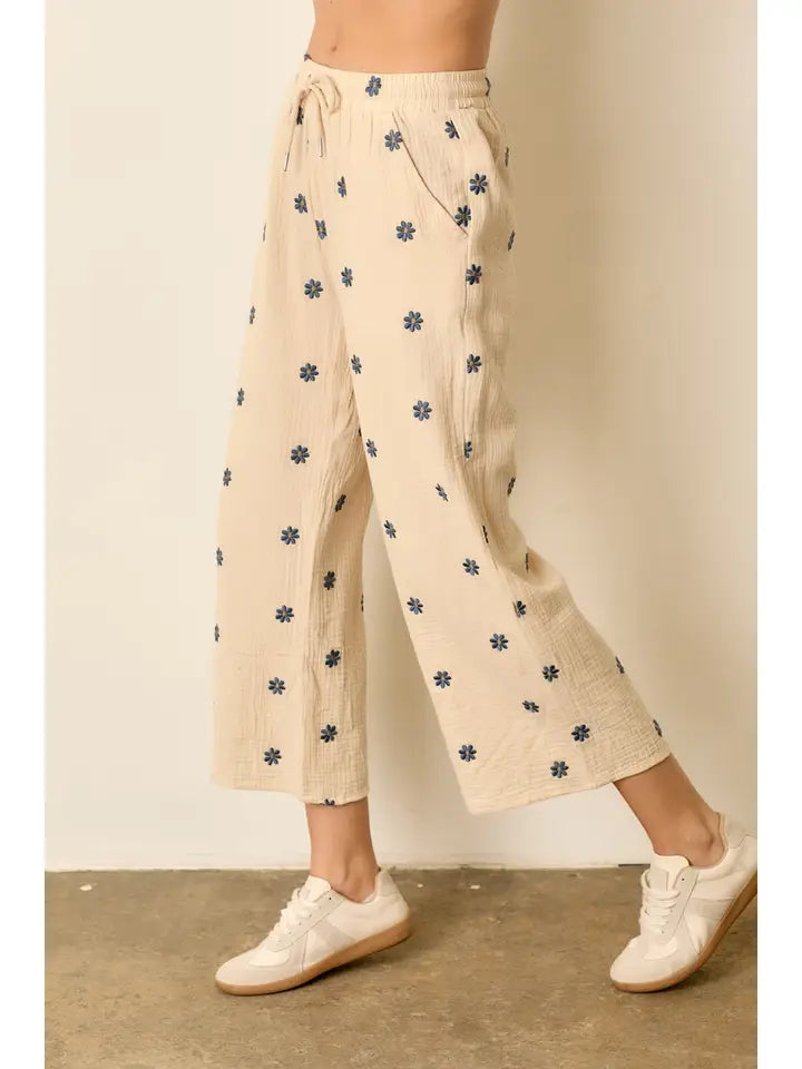 Natural with Navy Flowers
