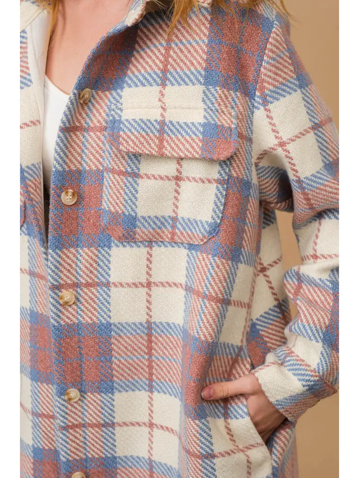 Blue & Pink Plaid Long Jacket