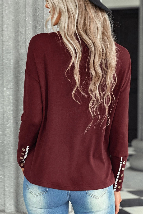 Wine Red button cuff longsleeve