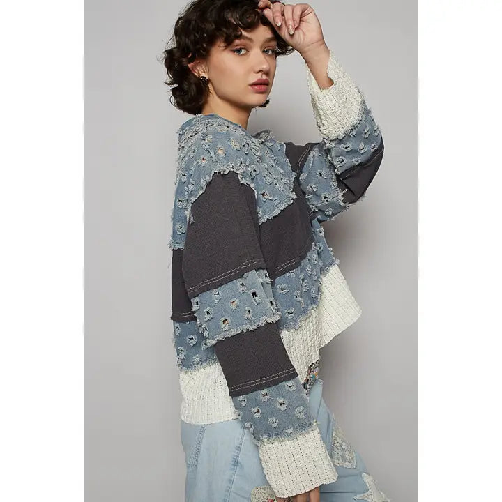 Light Denim Twill Woven Top