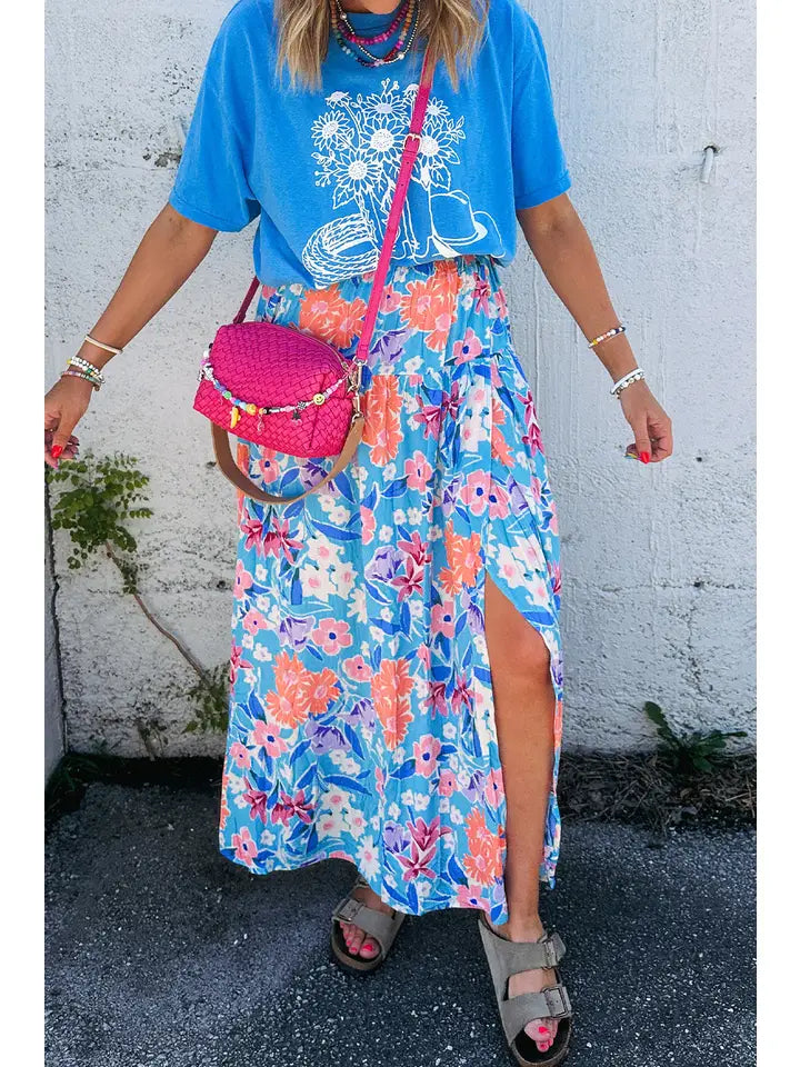 Floral High Waist Wrap Maxi Skirt