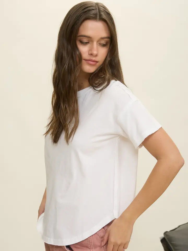 White Exposed Seam Raw Edge Short Sleeve