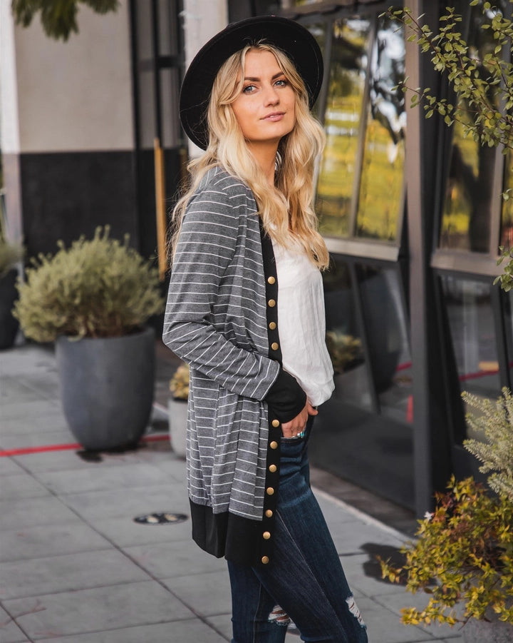Striped Snap Button Cardigan