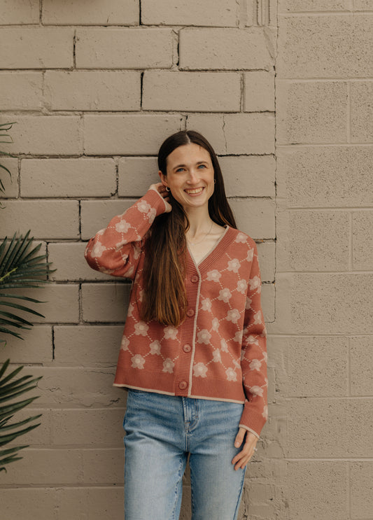 Dark Mauve Floral Cardigan