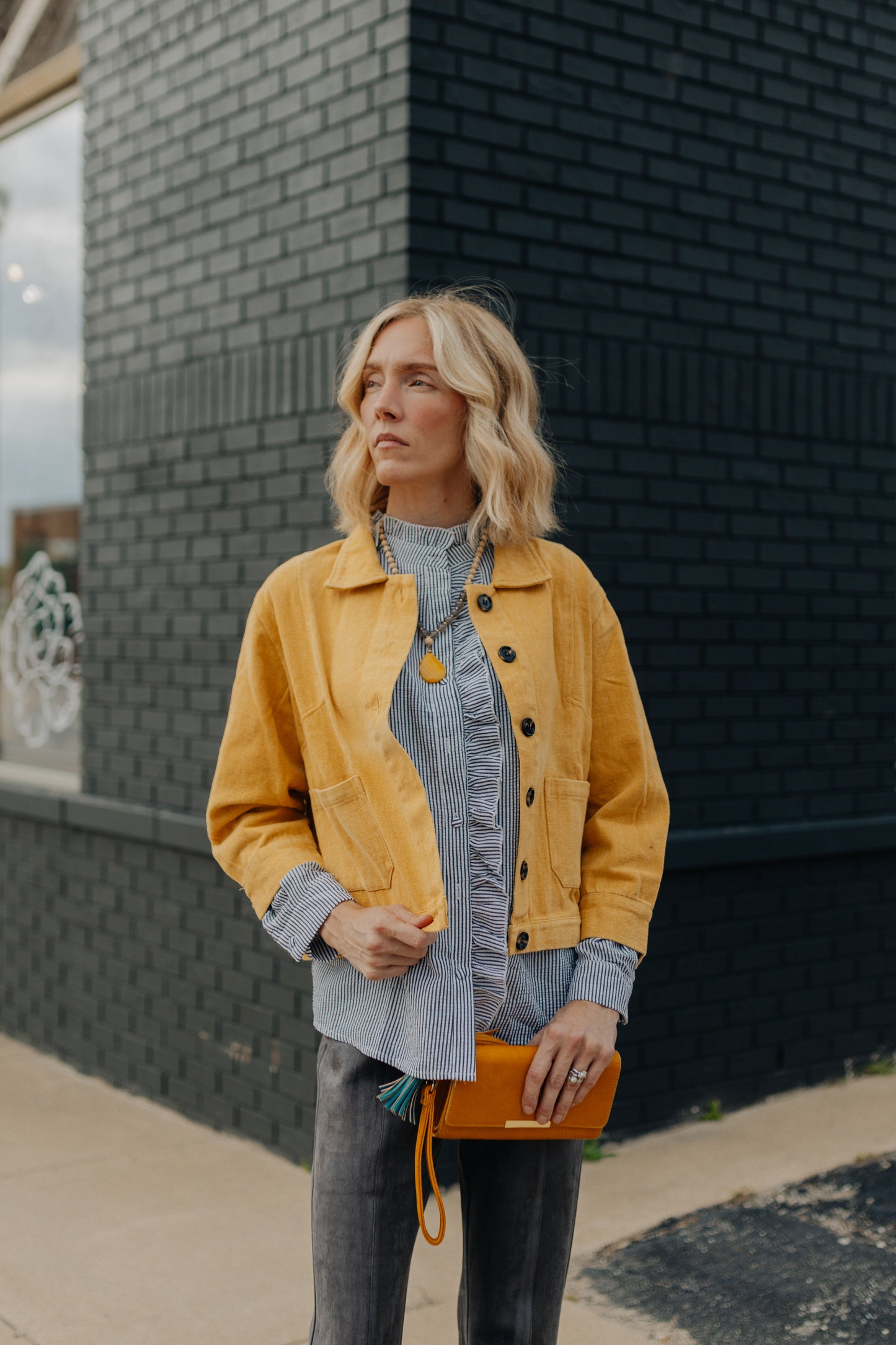 Yellow Lapel Collar Jacket