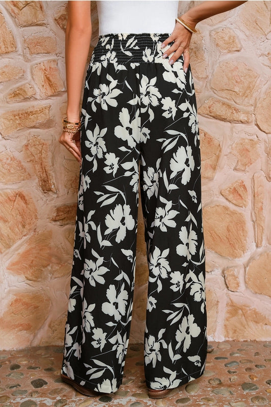 Floral Smocked High Waist Summer Pants