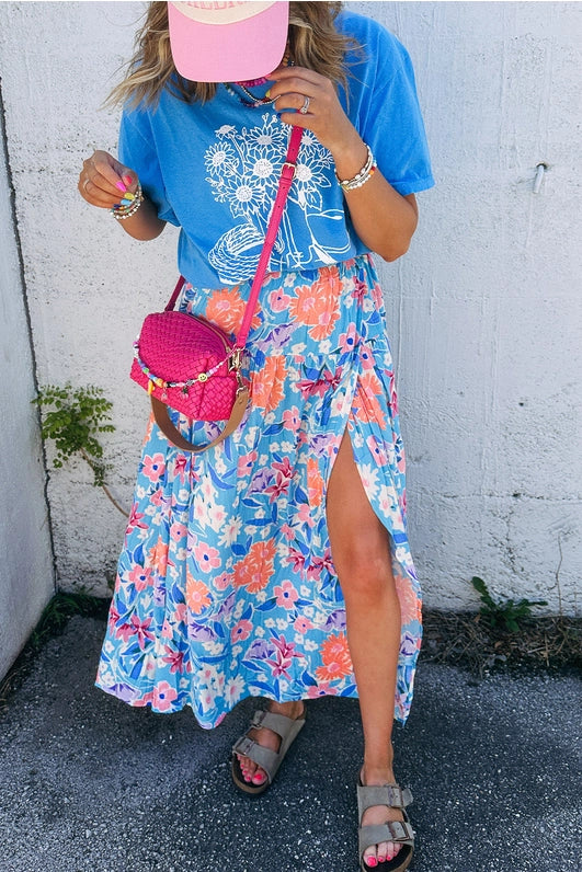Floral High Waist Wrap Maxi Skirt