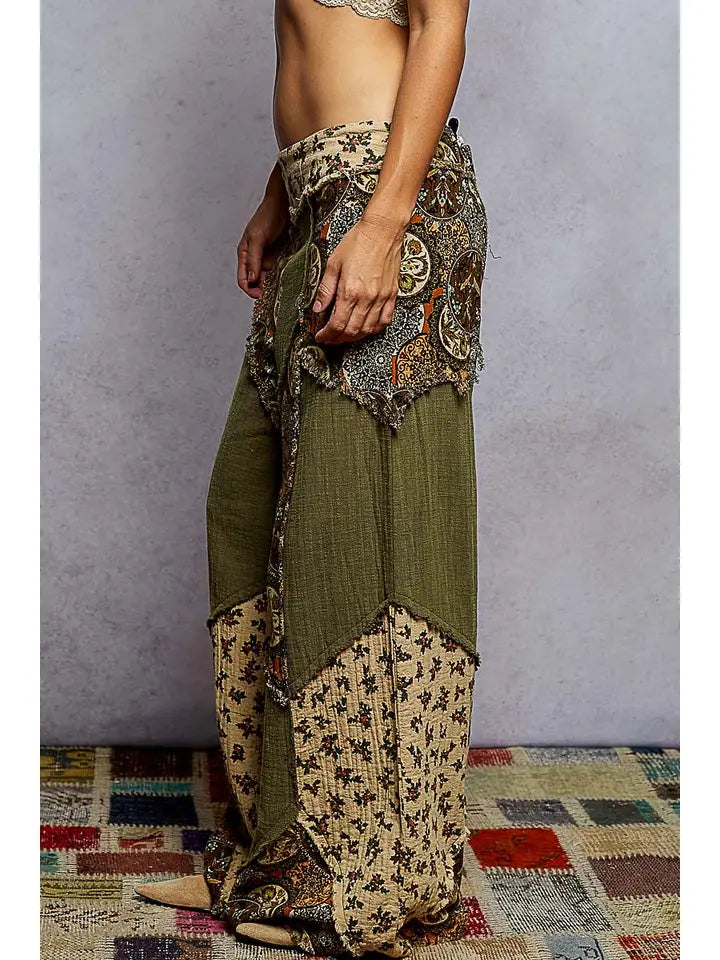 Dark Olive Patchwork Pants