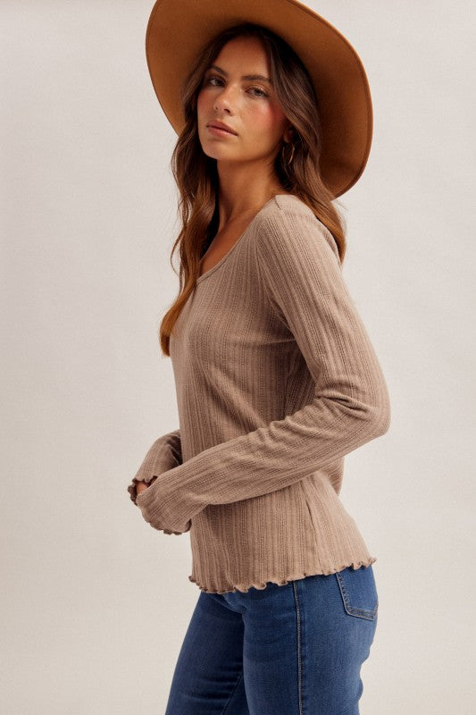 Soft Spoken Ribbed Top - Mocha