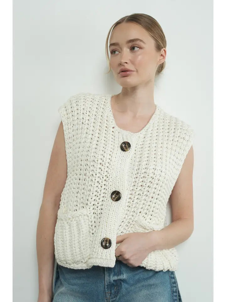 Chunky Knit Cream Sweater Vest