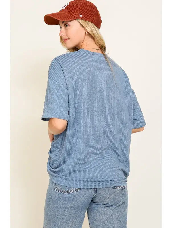Waffle Knit Basic Top - Baby Blue