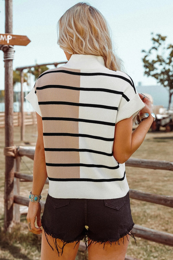 Stripe Colorblock Quarter Zip Collar Sweater Vest