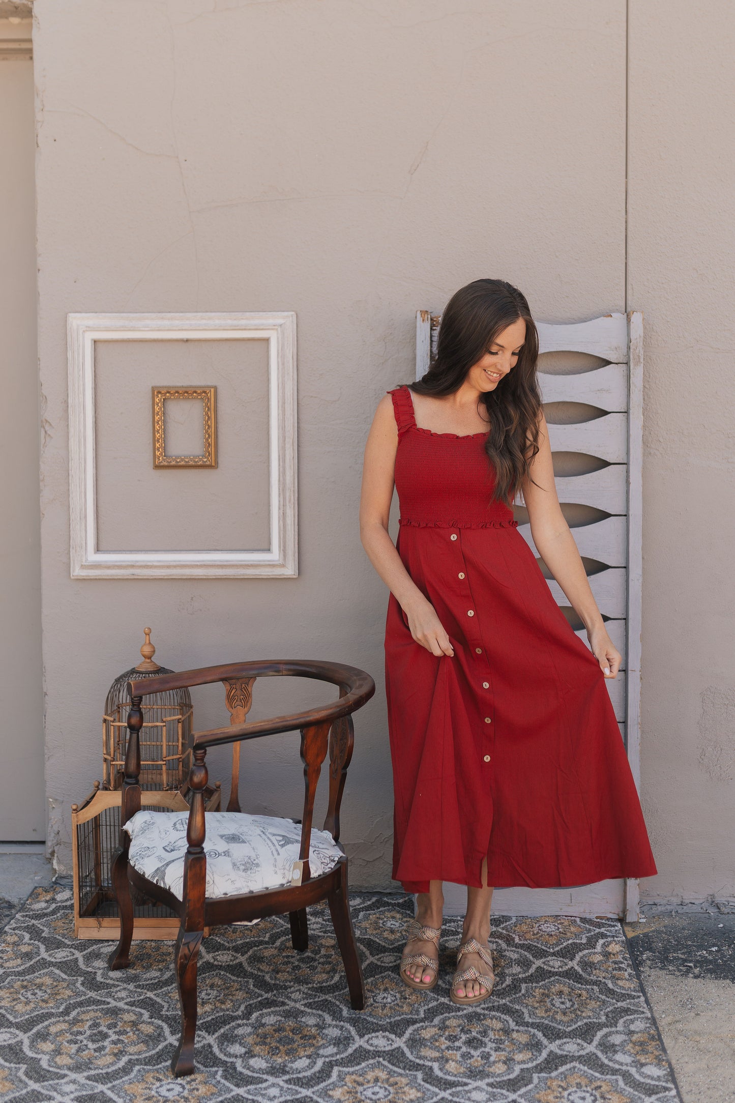 Ruby Skies Smocked Midi Dress
