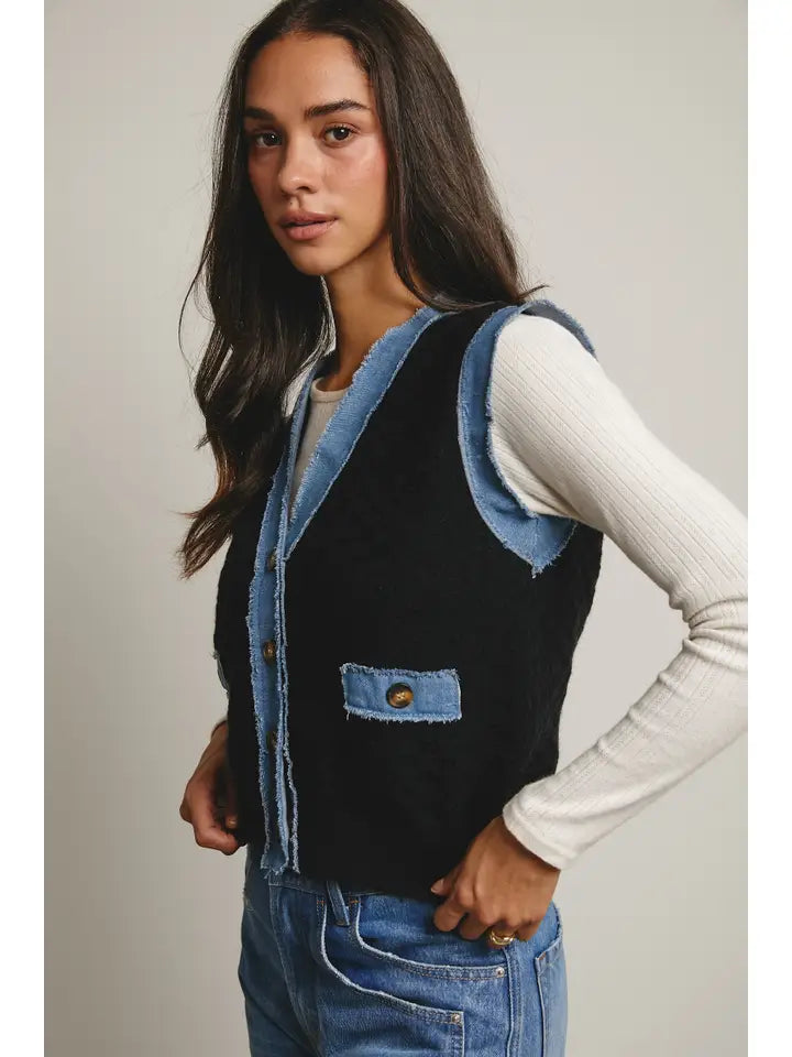 Denim & Black Sweater Vest