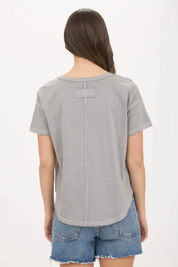 Grey Exposed Seam Raw Edge Short Sleeve