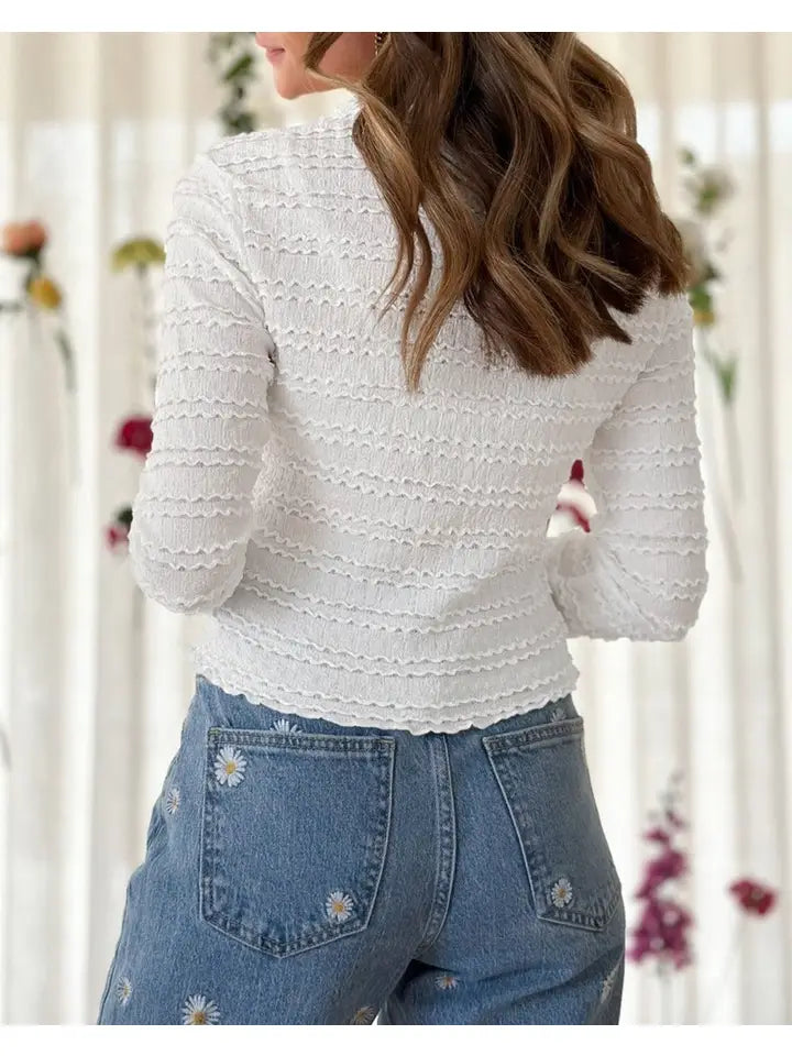 White Textured Stripe Longsleeve