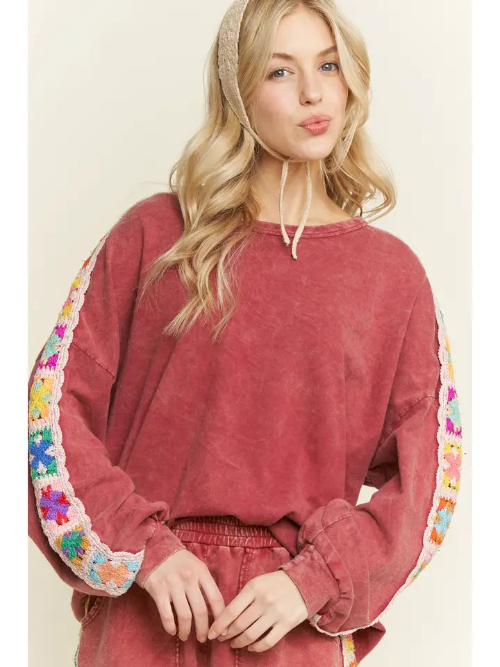 Burgundy Crochet Crewneck
