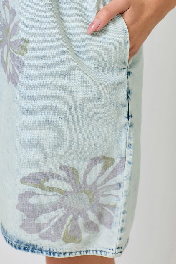 Floral Printed Denim Dress