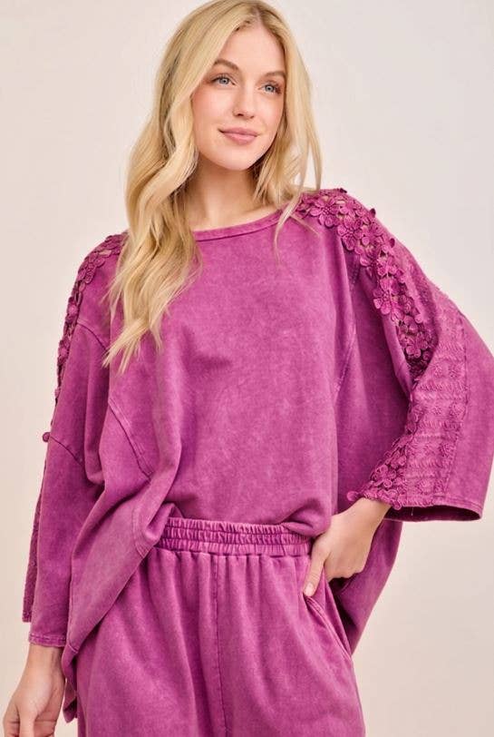 Magenta Flower Trim Top