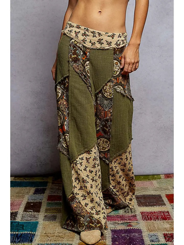 Dark Olive Patchwork Pants