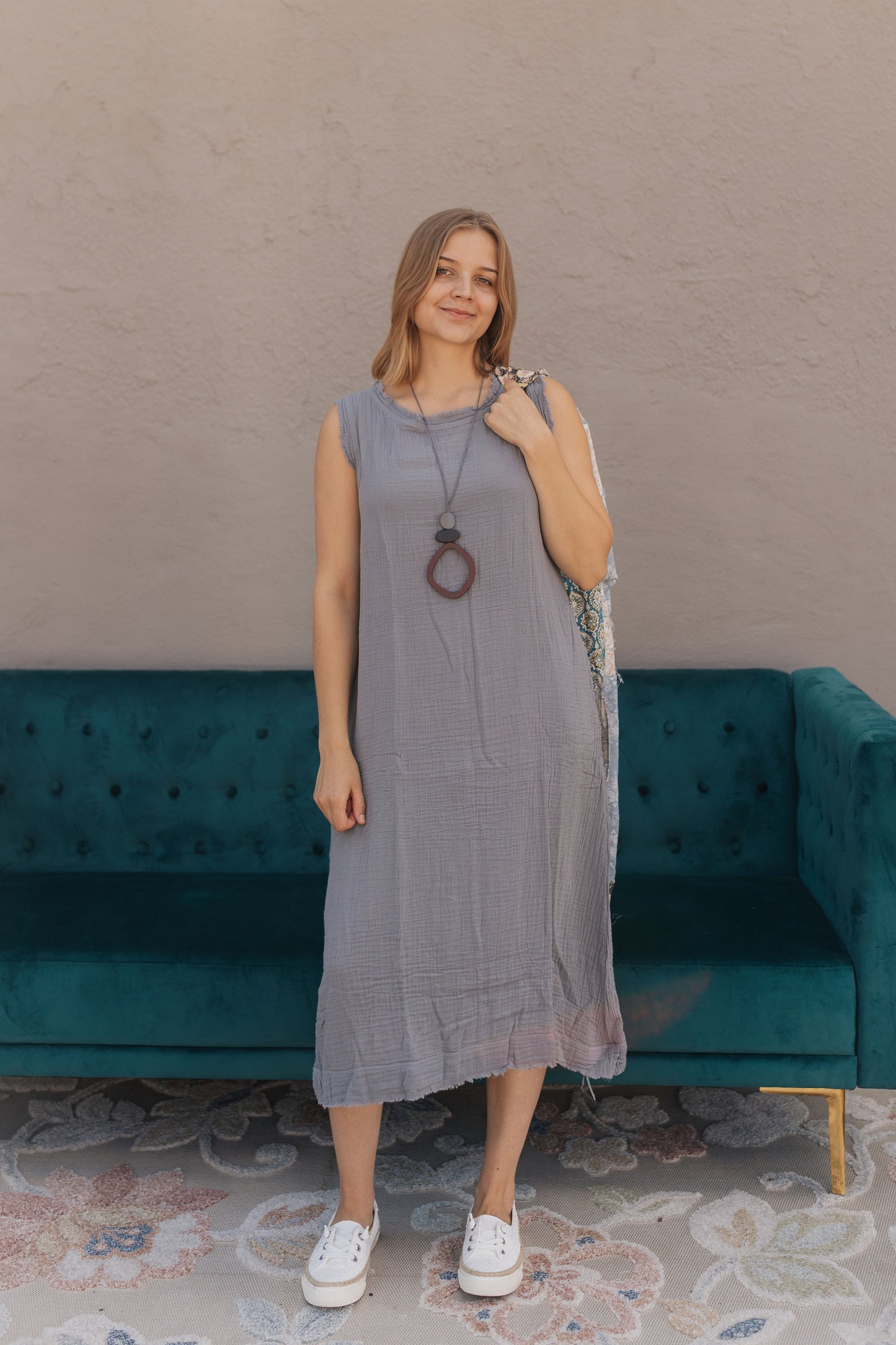 Double Cotton Gauze Grey Dress