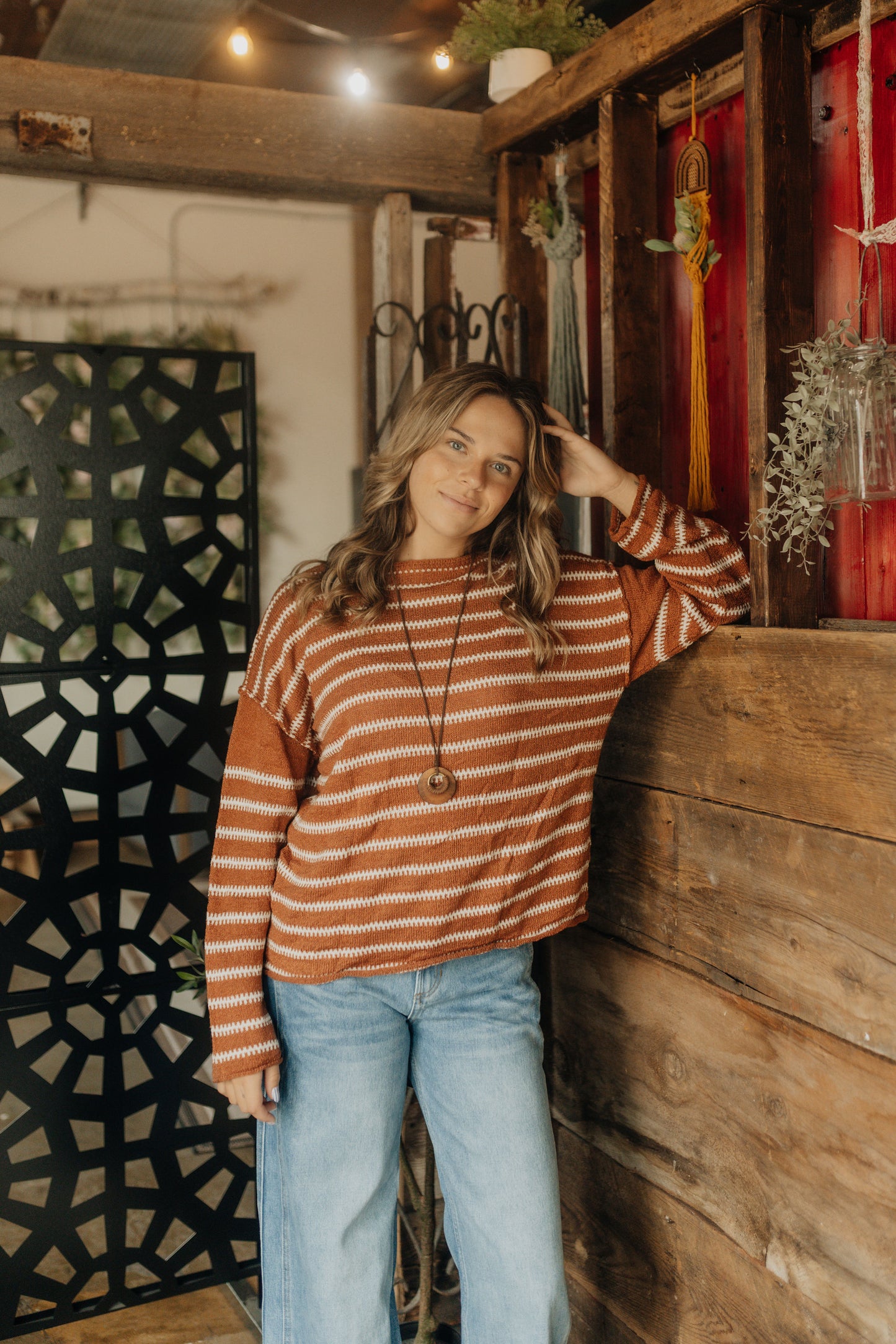 Rust and Cream Stripe Top