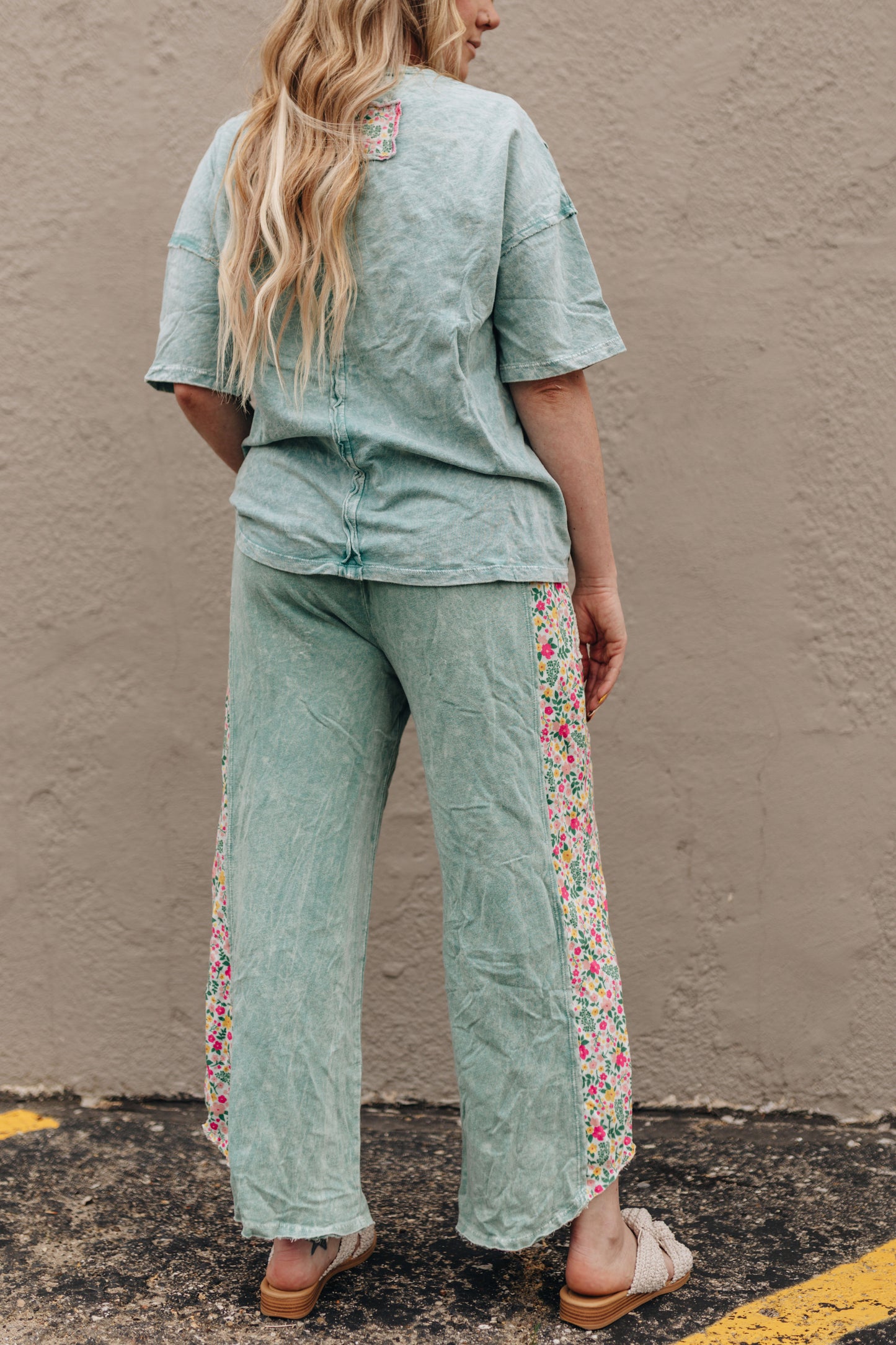 Mineral Wash Cyan Floral Top