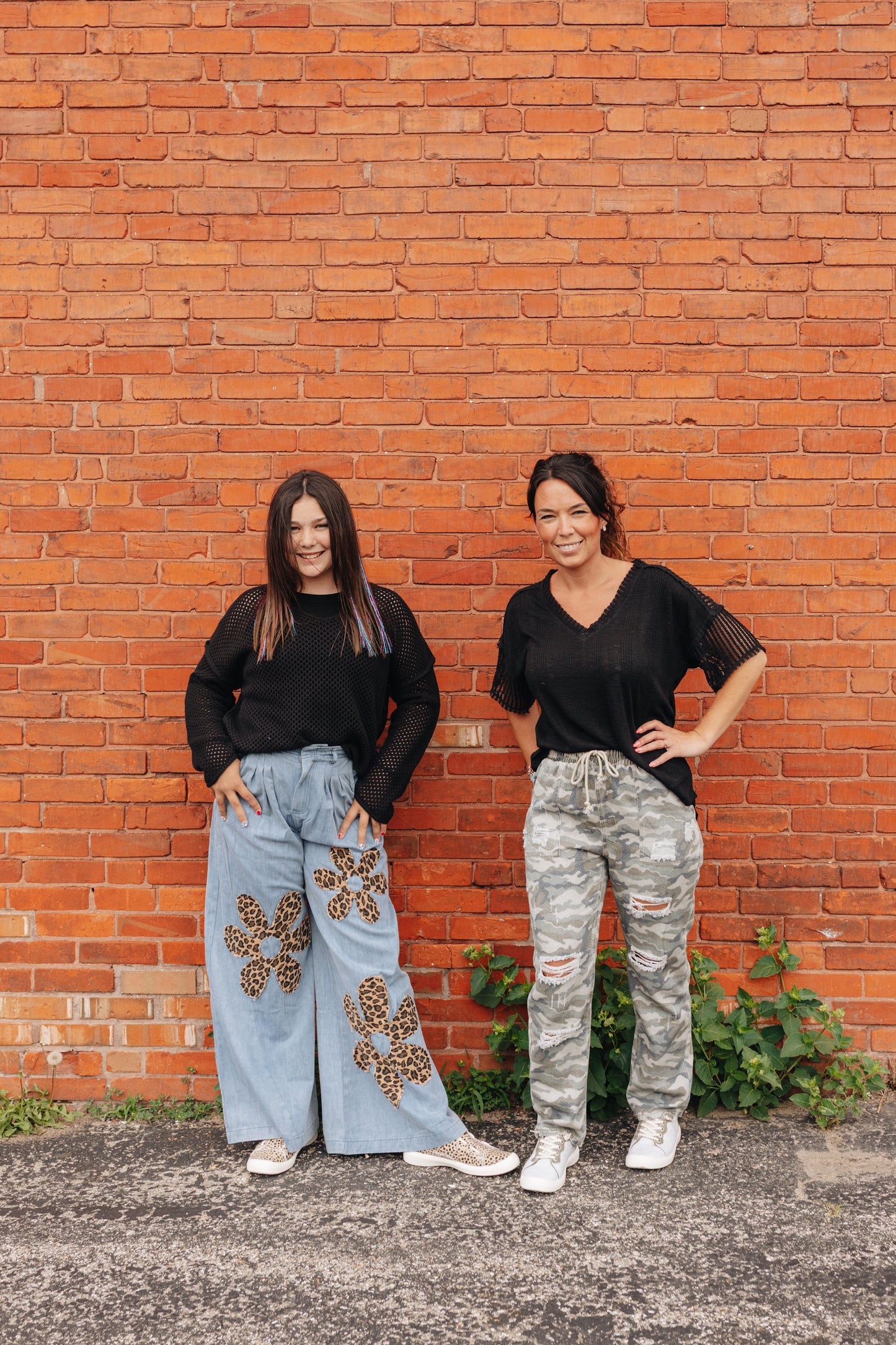 Animal Print Flower Denim Pant