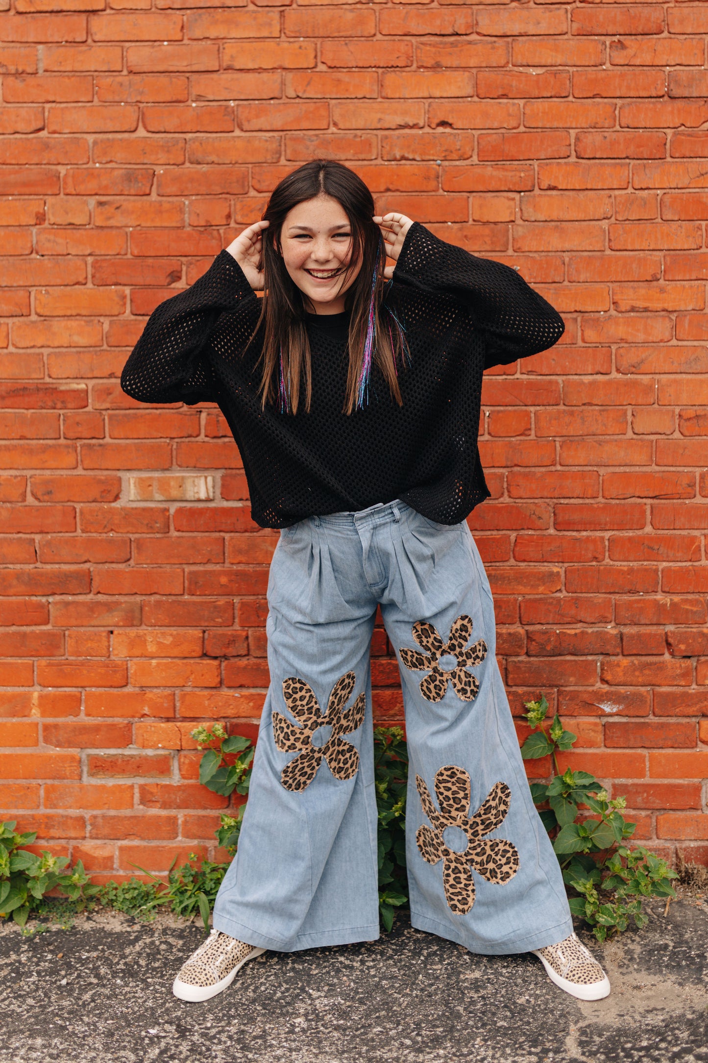 Animal Print Flower Denim Pant