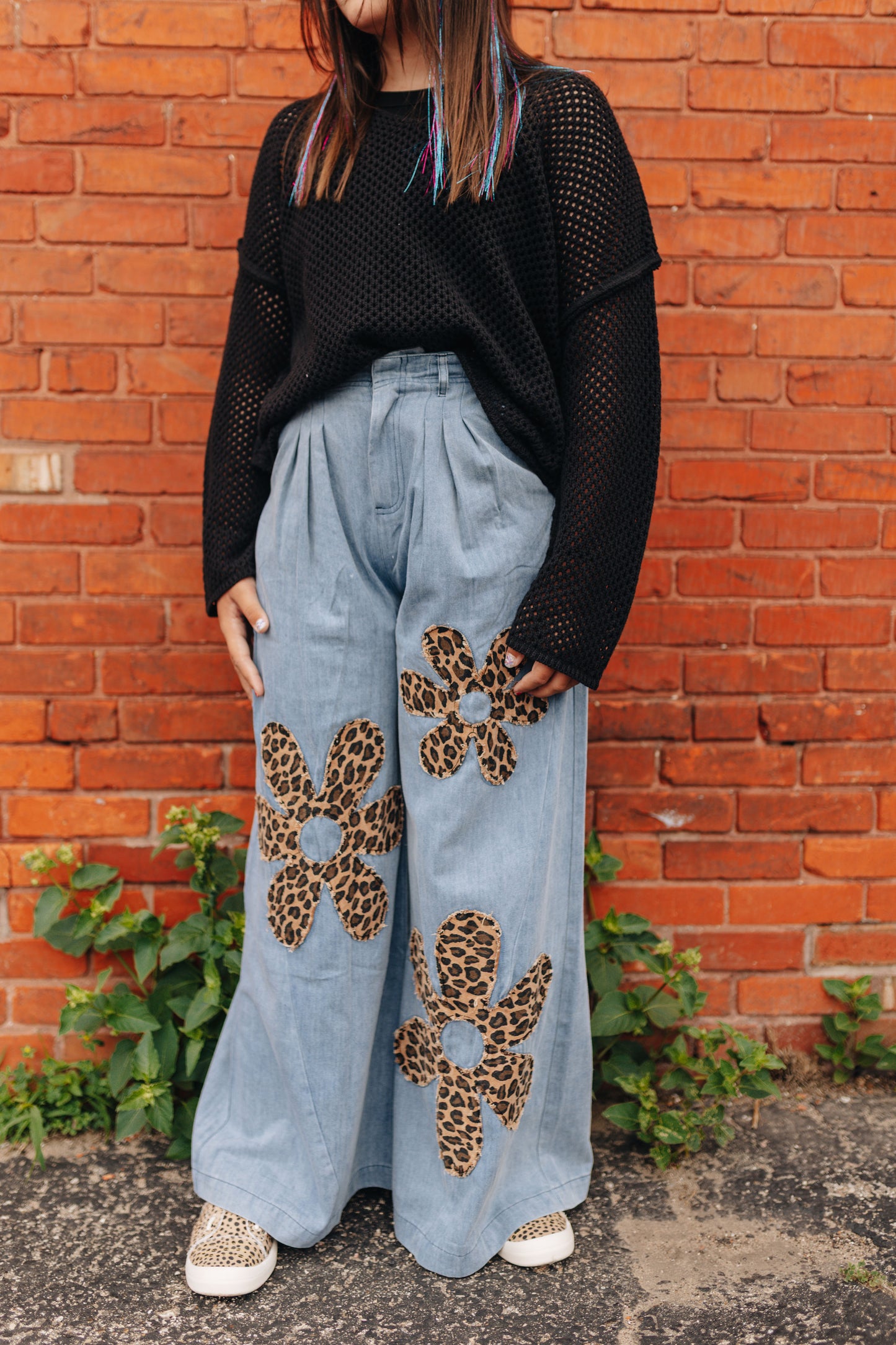 Animal Print Flower Denim Pant