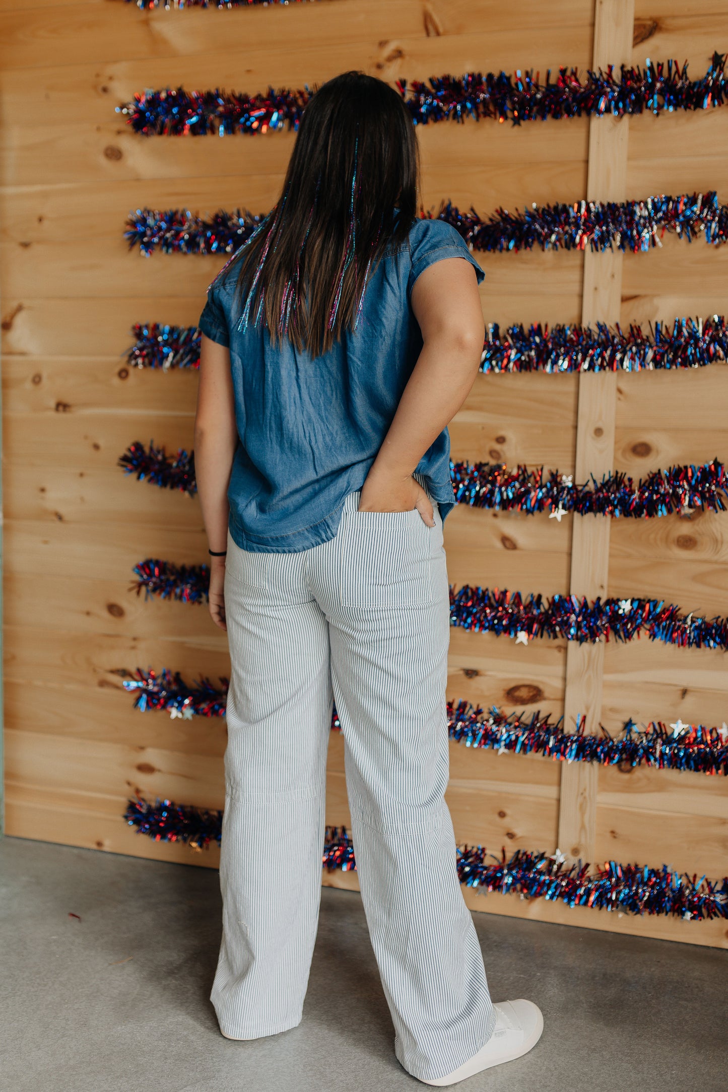 Ivory & Blue Pinstripe Pant