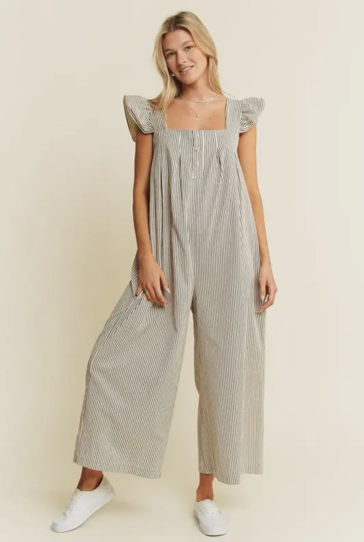 Stripe Ruffle Sleeve Jumpsuit