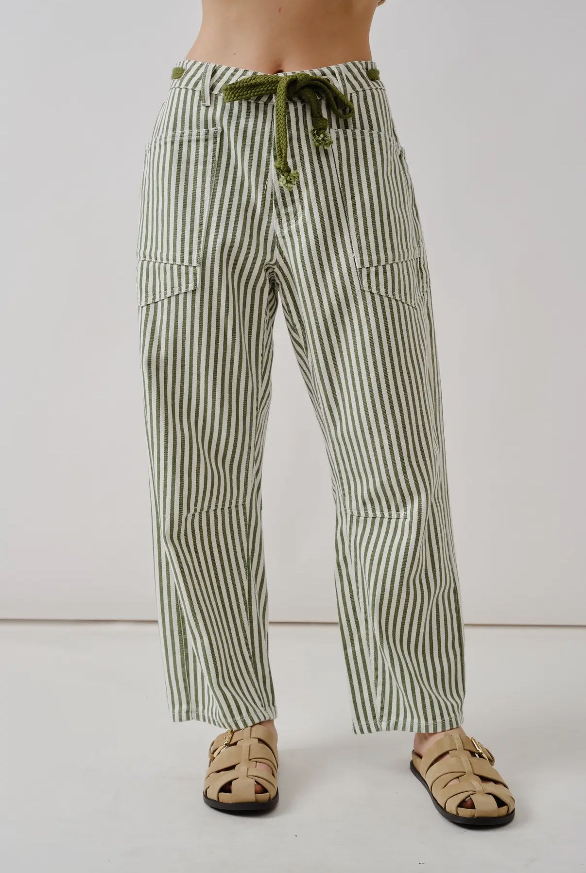 Olive Stripe Barrel Denim Pant