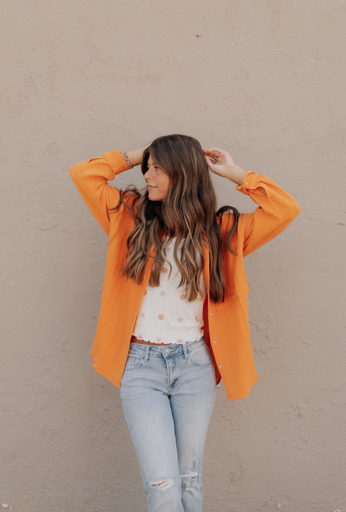 Karsyn's Gauze Button Up - Orange