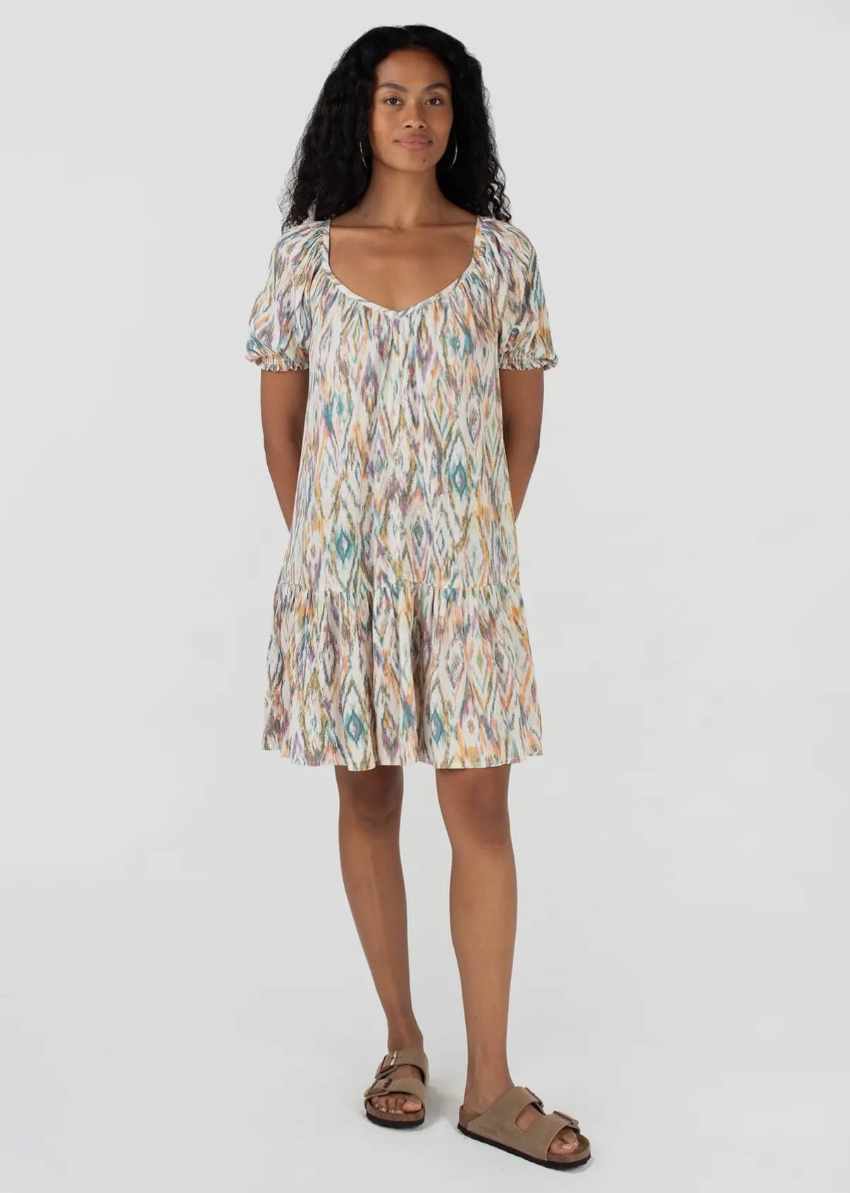 V-Neck Patterned Mini Dress