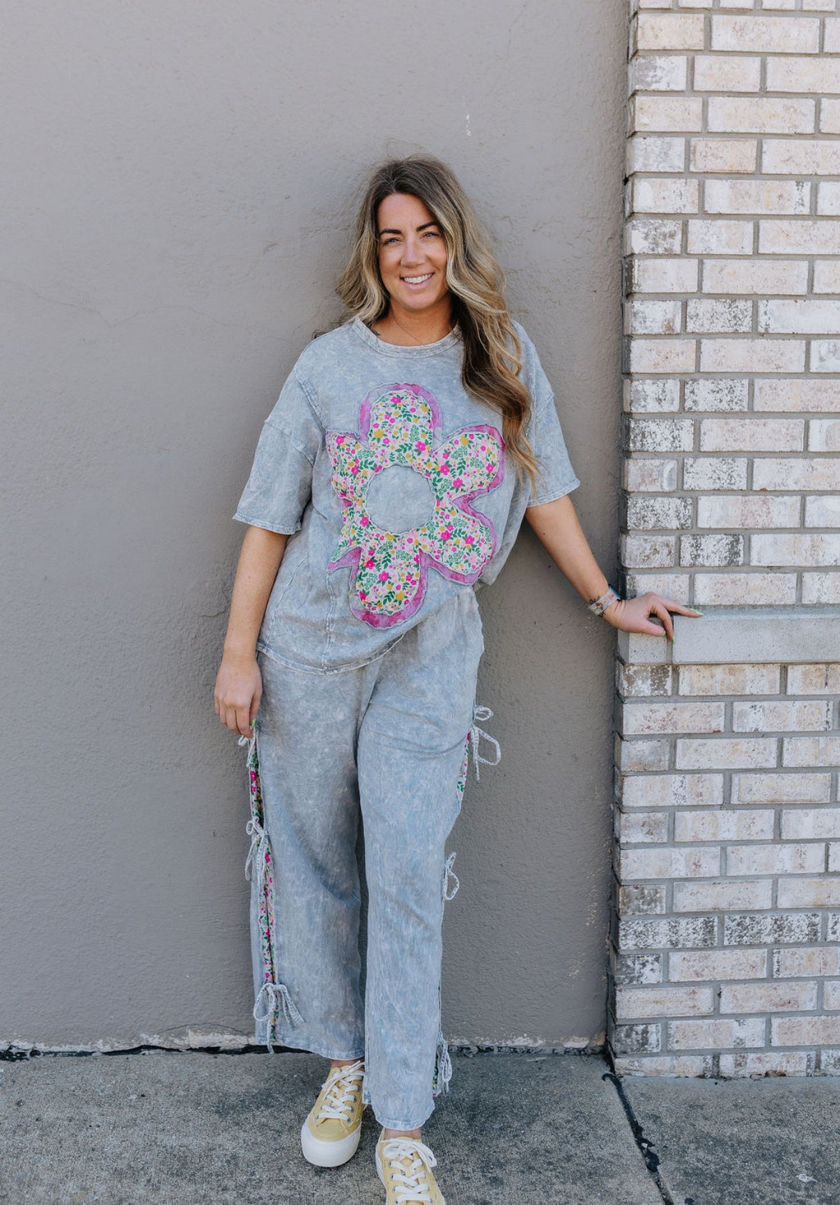 Mineral Wash Grey Floral Top