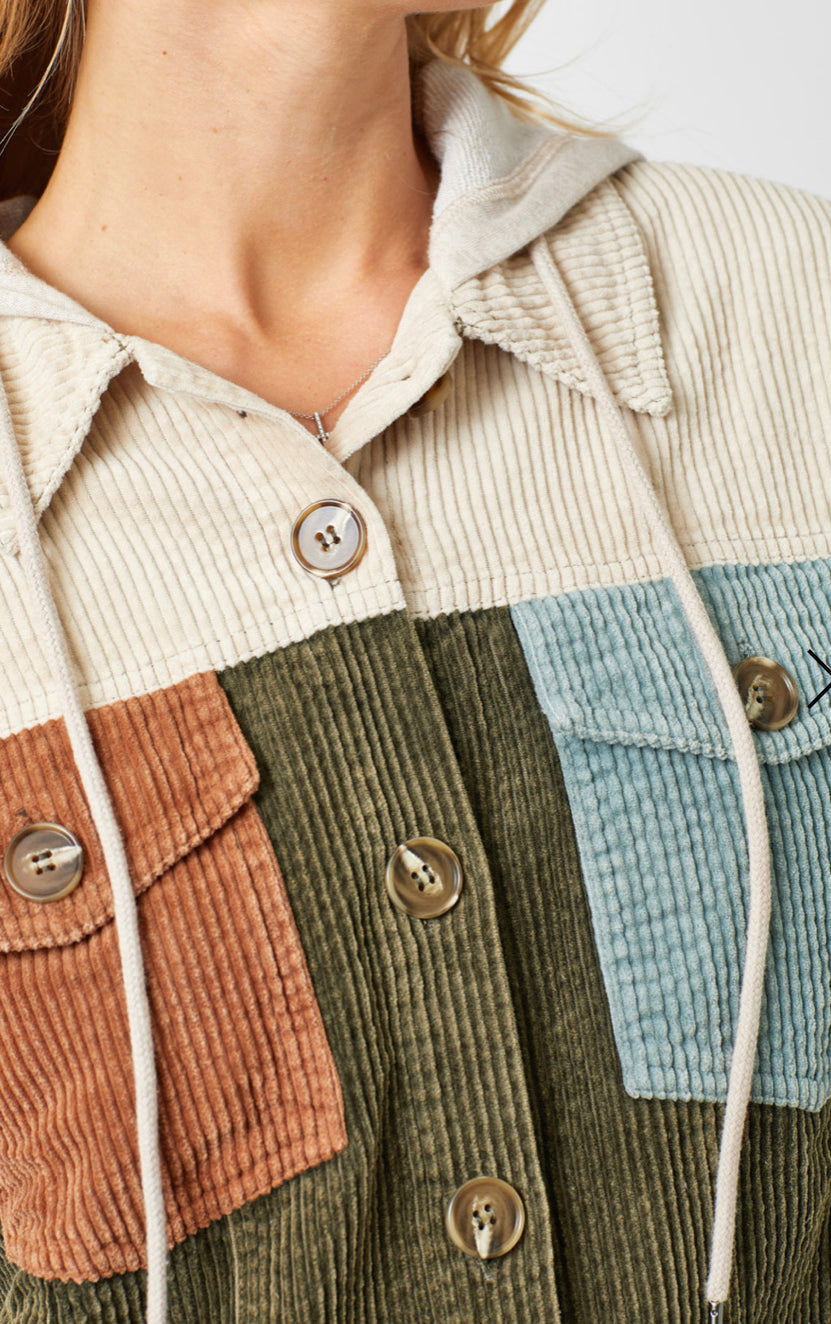 Mina’s Corduroy Hoodie Jacket-Olive