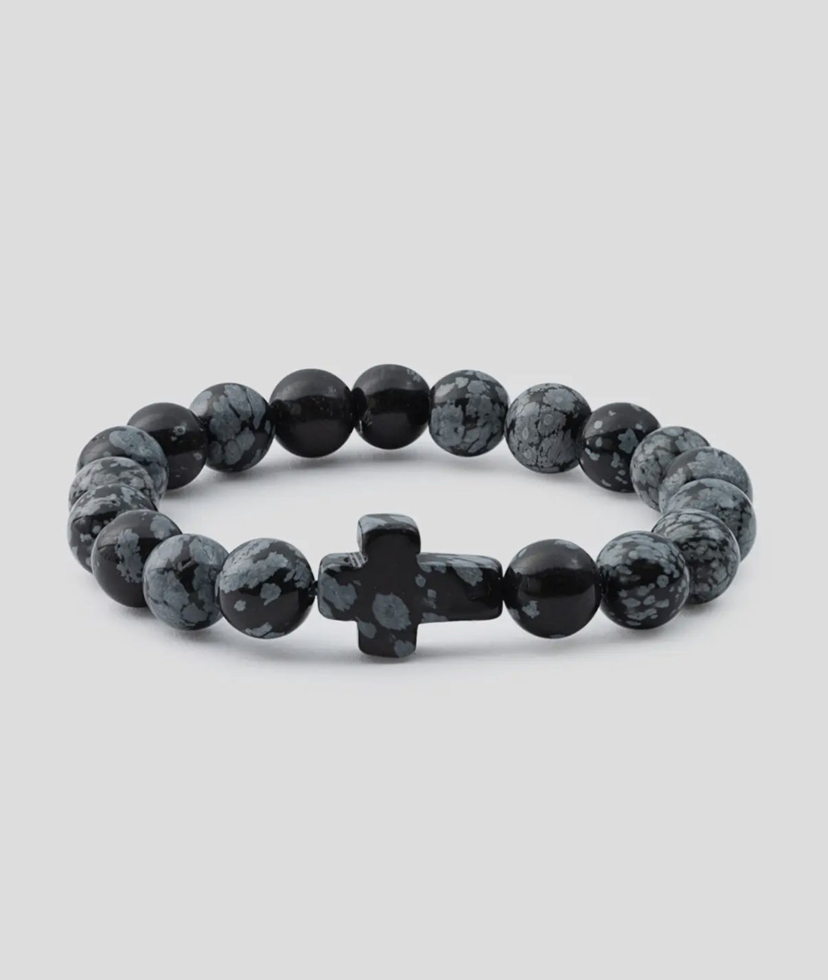 Obsidian Cross Beaded Bracelet in Natural Stone