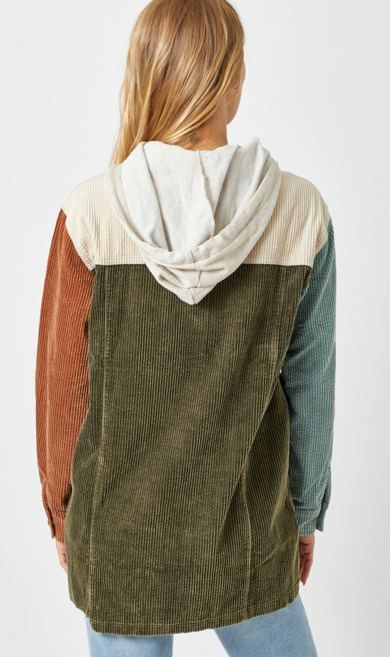 Mina’s Corduroy Hoodie Jacket-Olive
