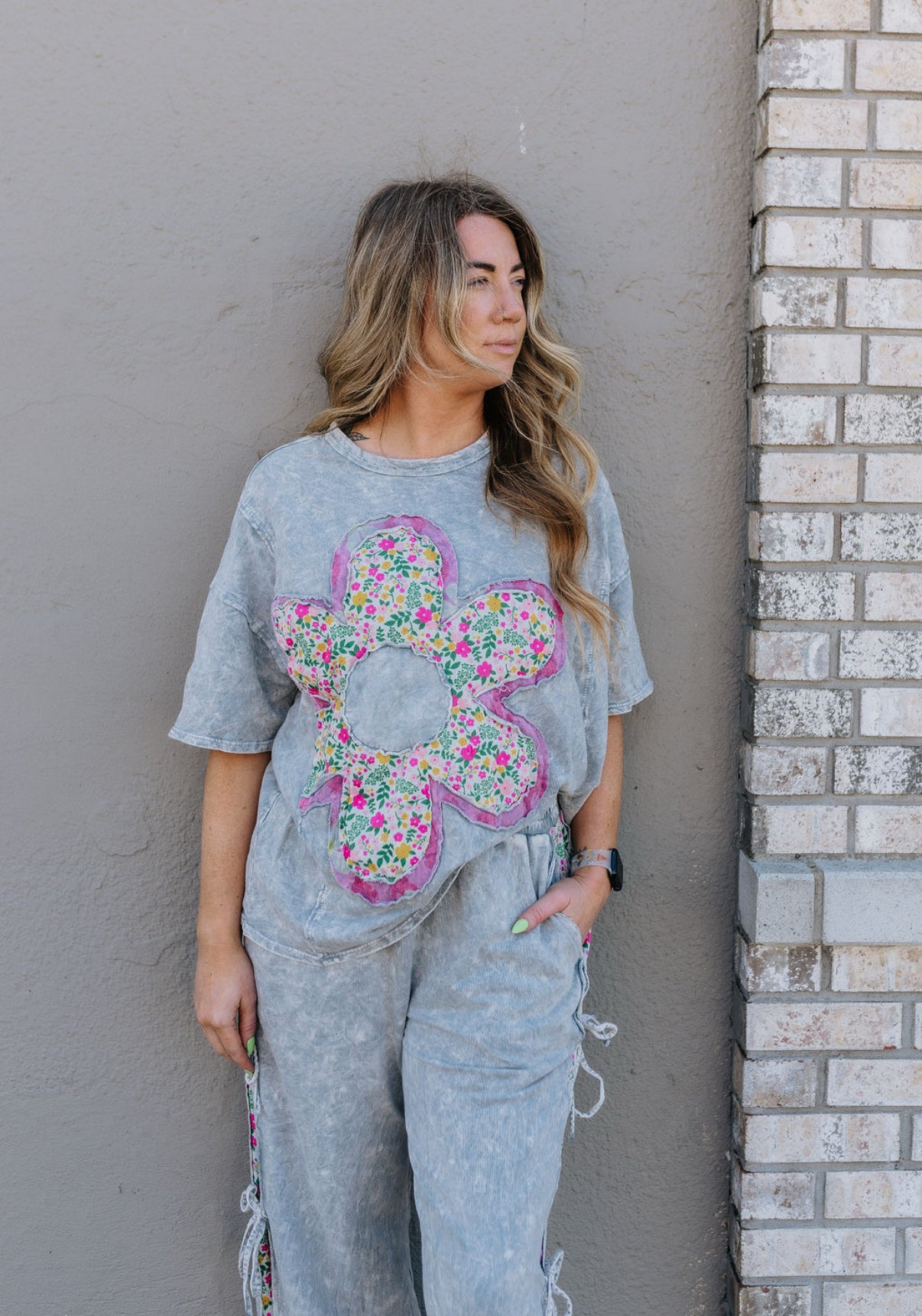 Mineral Wash Grey Floral Top