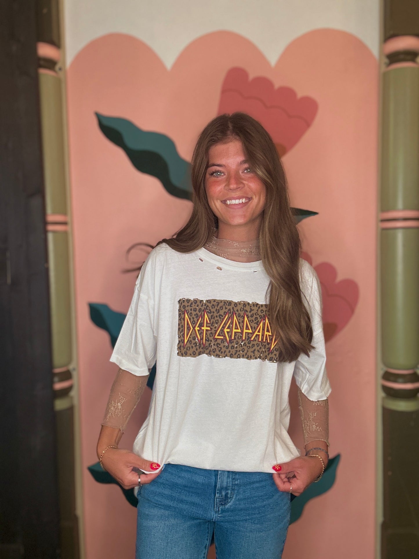Def Leppard Leopard Print Oversized Graphic Tee
