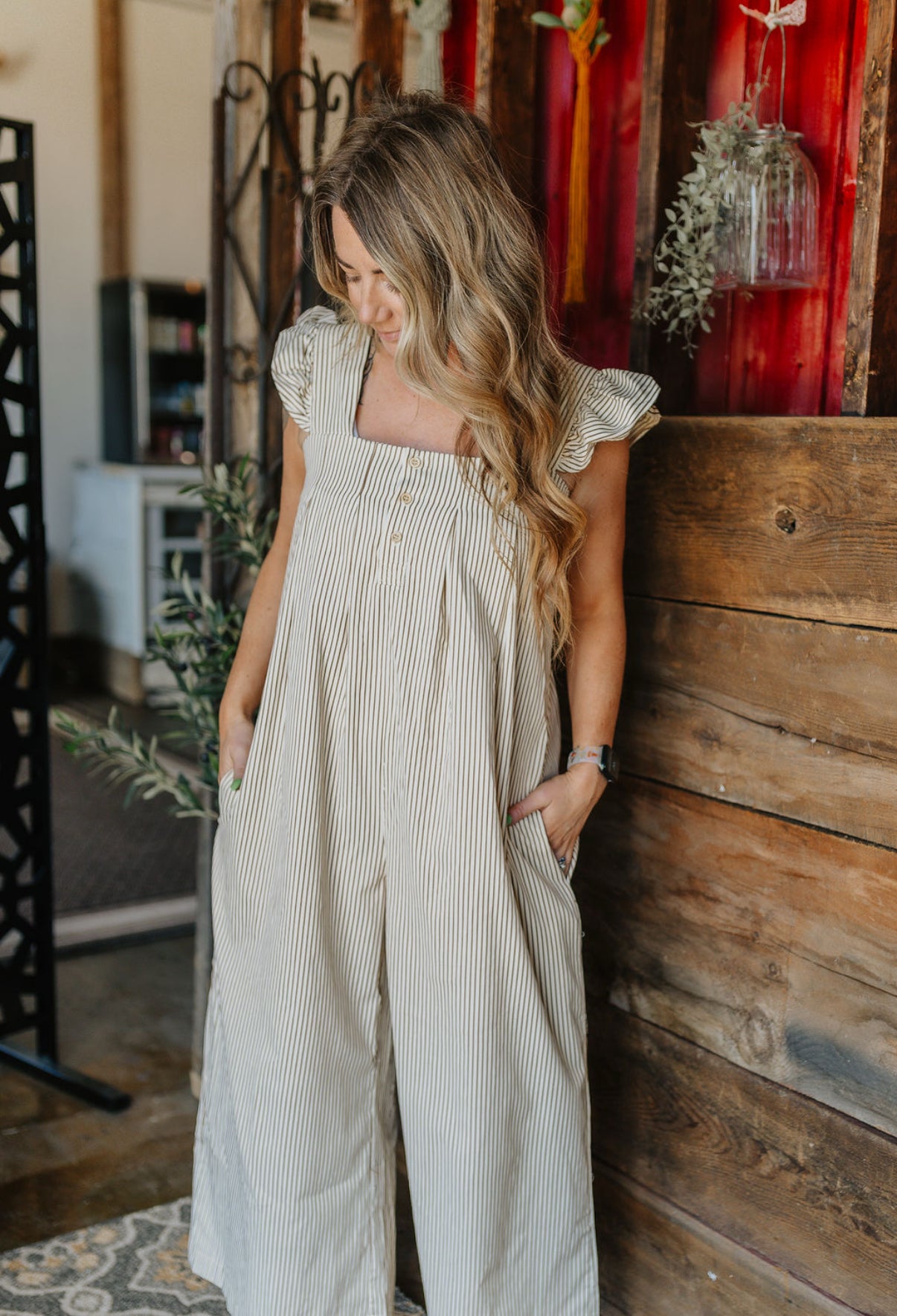 Stripe Ruffle Sleeve Jumpsuit