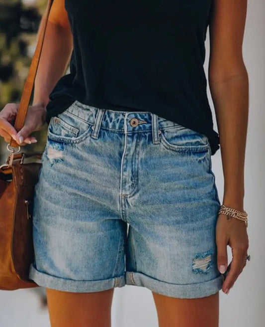 Folded Hem Denim Shorts