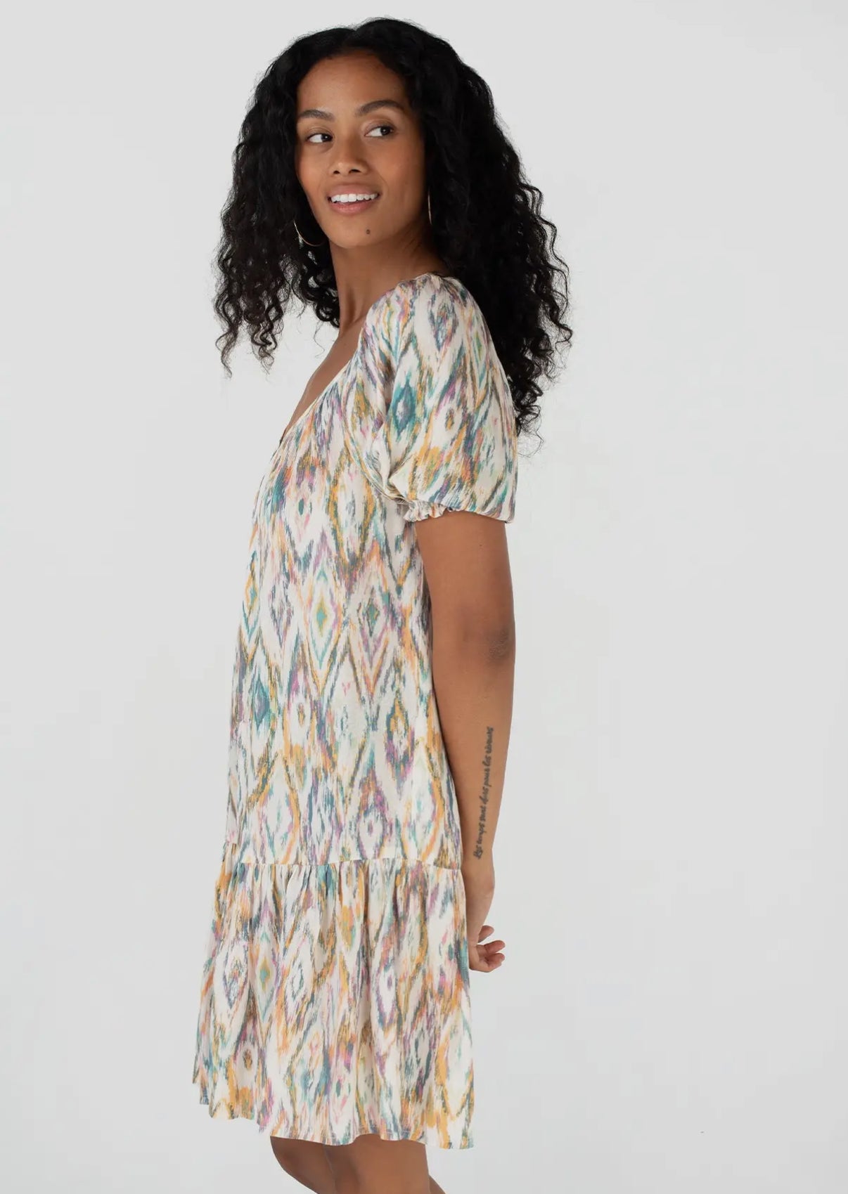 V-Neck Patterned Mini Dress