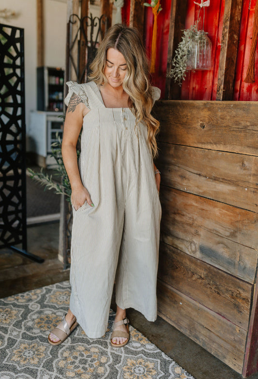 Stripe Ruffle Sleeve Jumpsuit