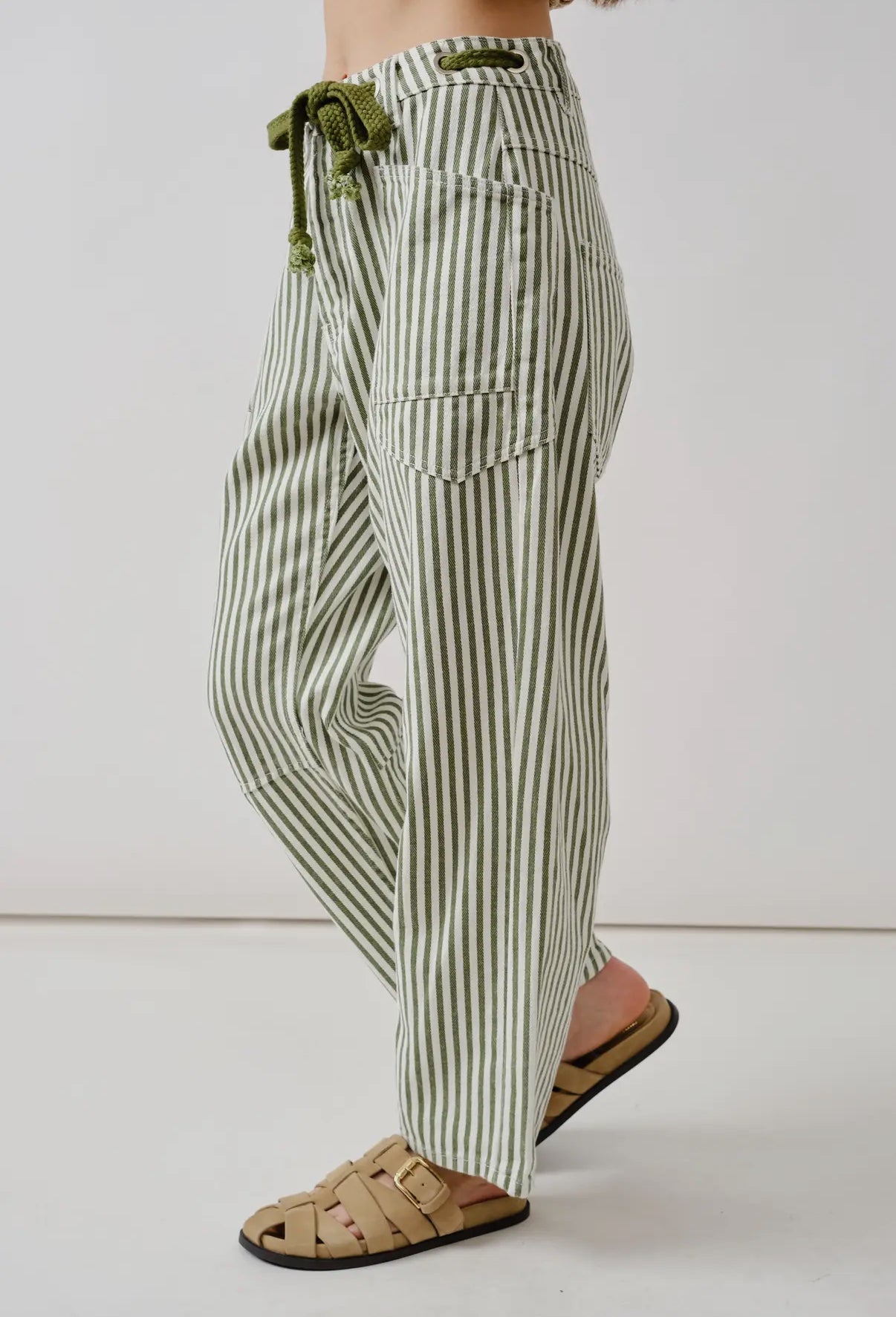 Olive Stripe Barrel Denim Pant
