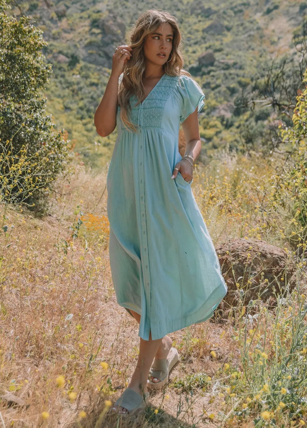 Cotton Midi Button Down Dress
