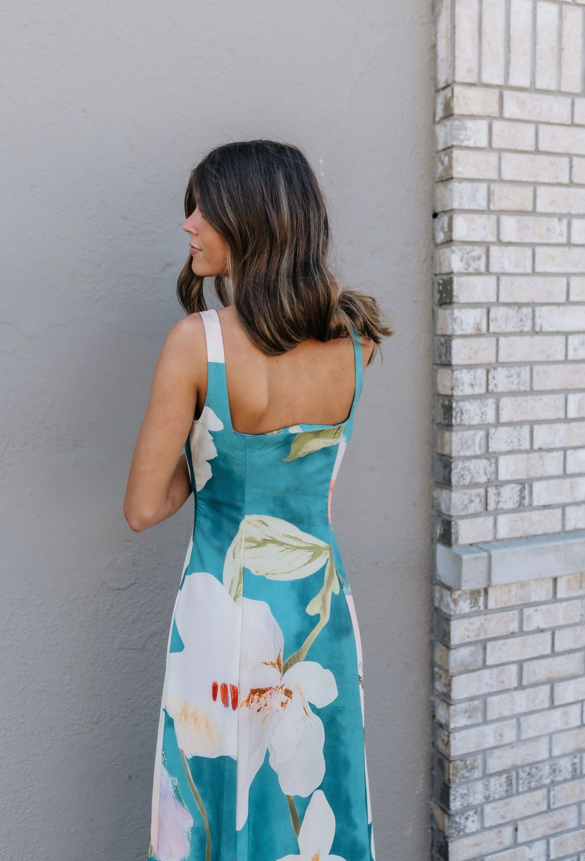 Hibiscus Camellia floral print Square collar dress
