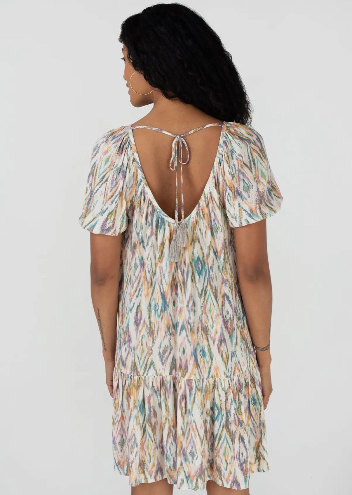 V-Neck Patterned Mini Dress