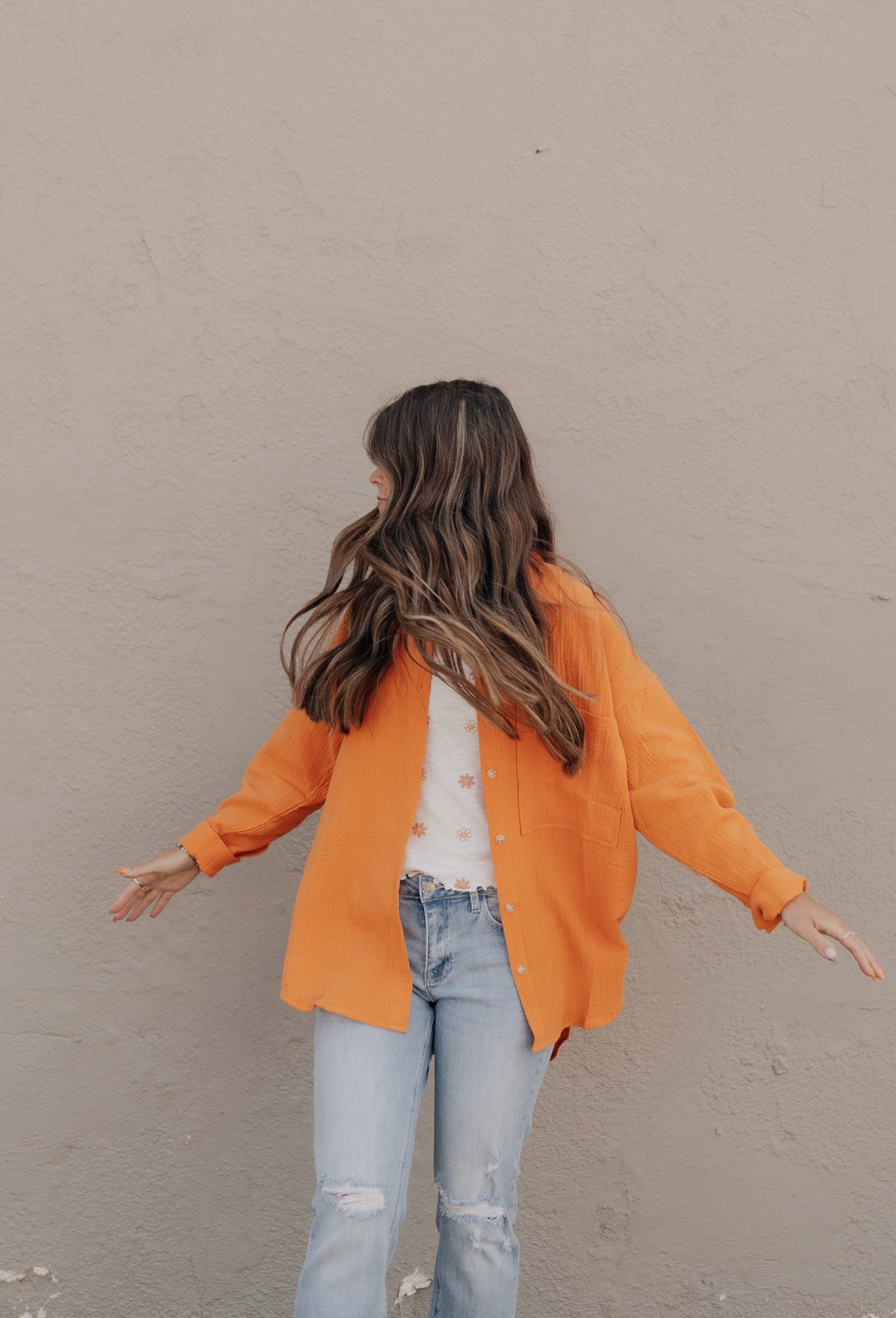 Karsyn's Gauze Button Up - Orange